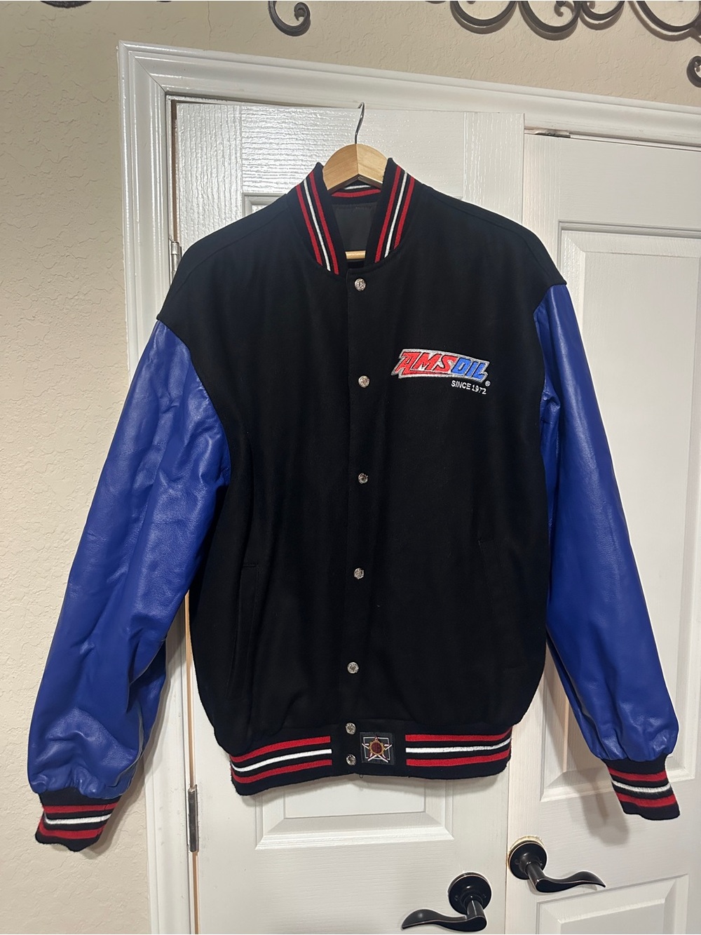 Vintage Amsoil Jacket Mens LG JH Design Wool Leather Racing Varsity Reversible